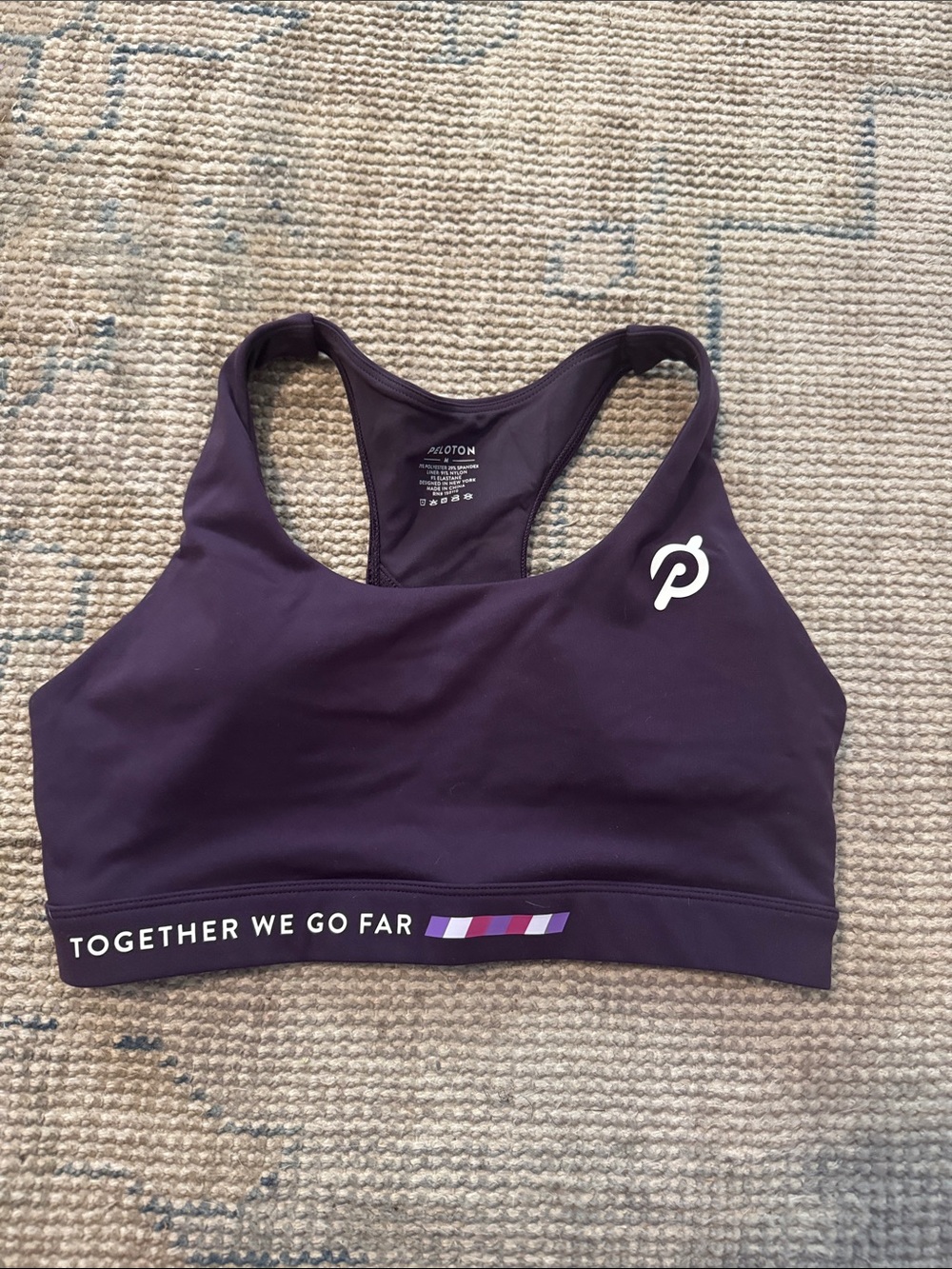 Peloton Dark Purple Racerback Sports Bra with Motivational Band